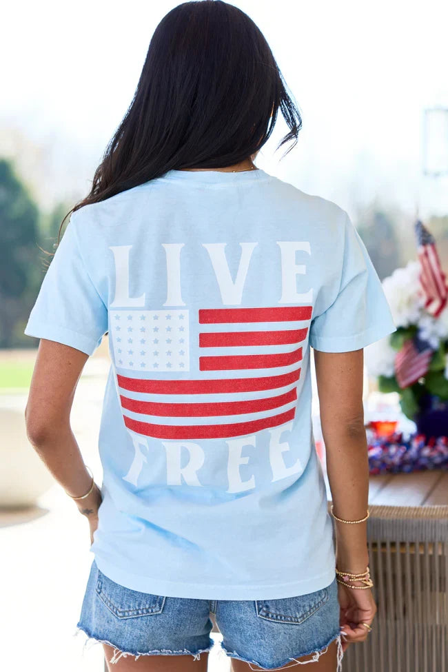 Live Free Light Blue Graphic Tee