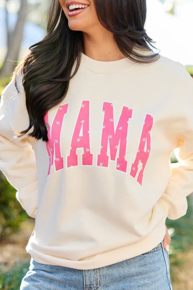 Mama Block Rose Cream Graphic Sweatshirt