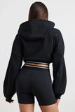 Stretch Cotton Fleece Cropped Hoodie in Black