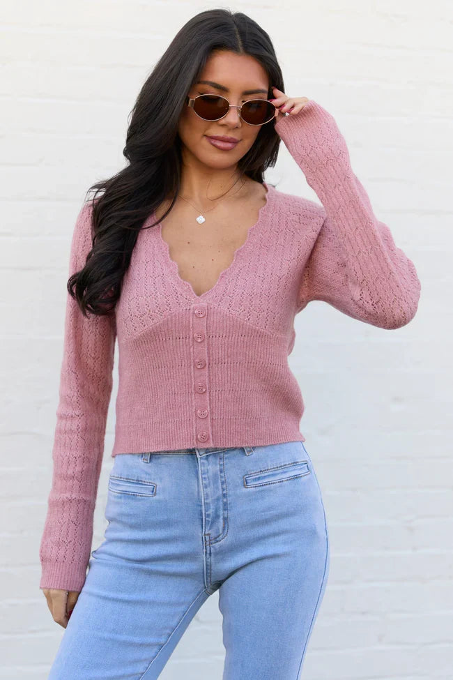 Pheobe Mauve Pointelle Cardigan Top