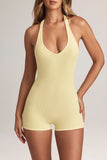 Modal Ribbed Backless Playsuit in Lemon Sherbet