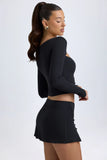 Modal Button Detail Low Rise Mini Skirt in Black