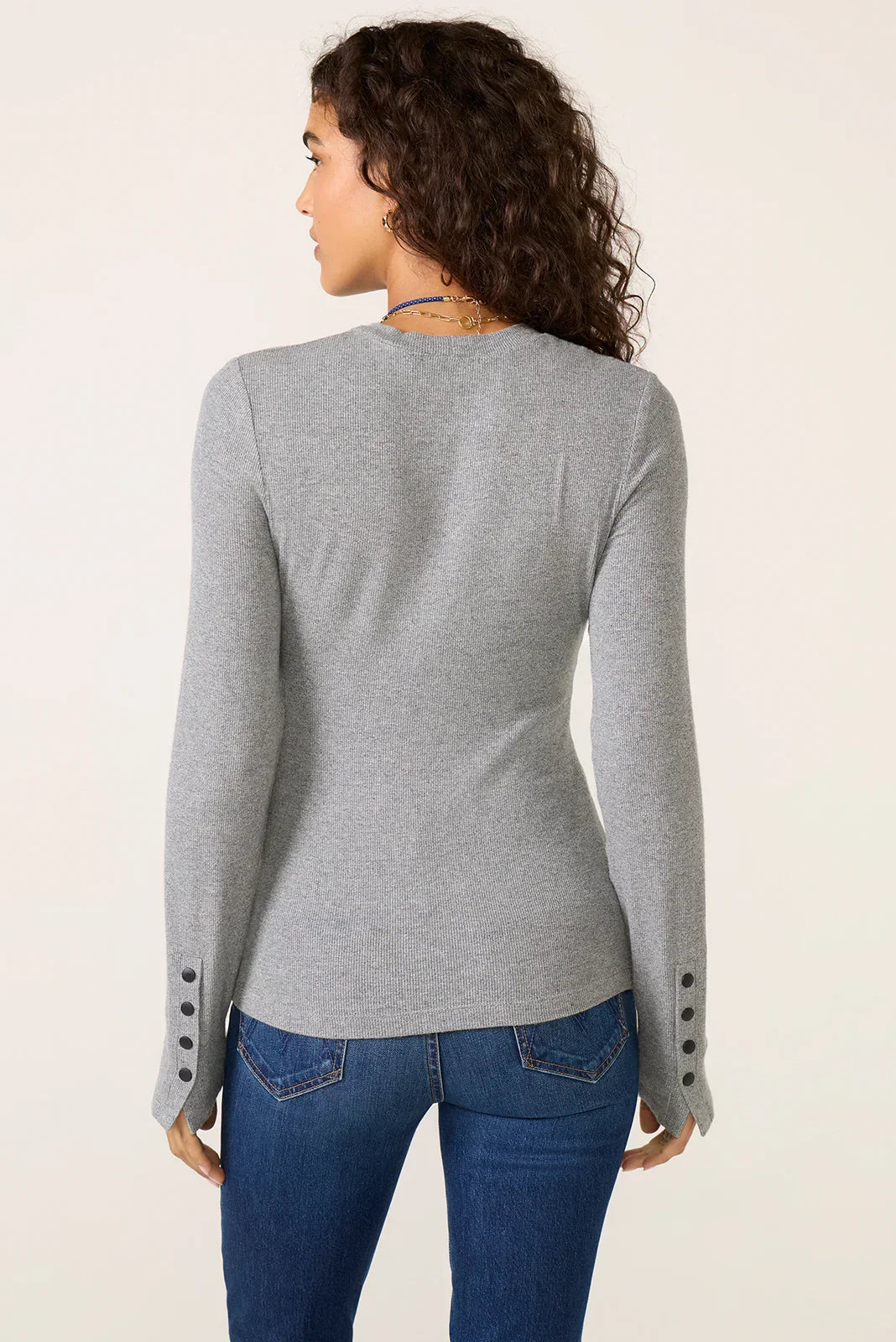 Rilo Ribbed Snap Long Sleeve Top