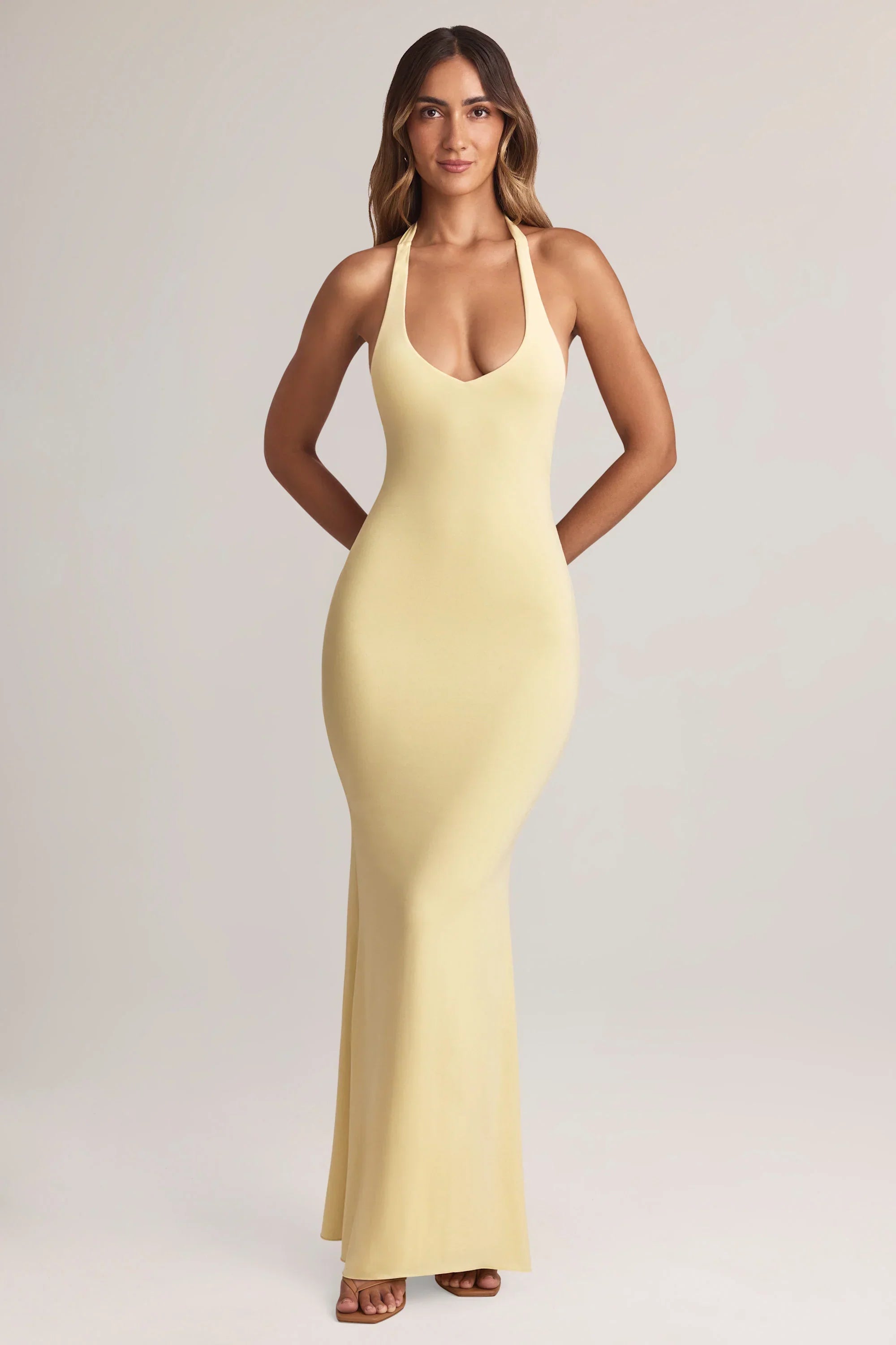 Modal Halterneck Maxi Dress in Lemon Sherbet