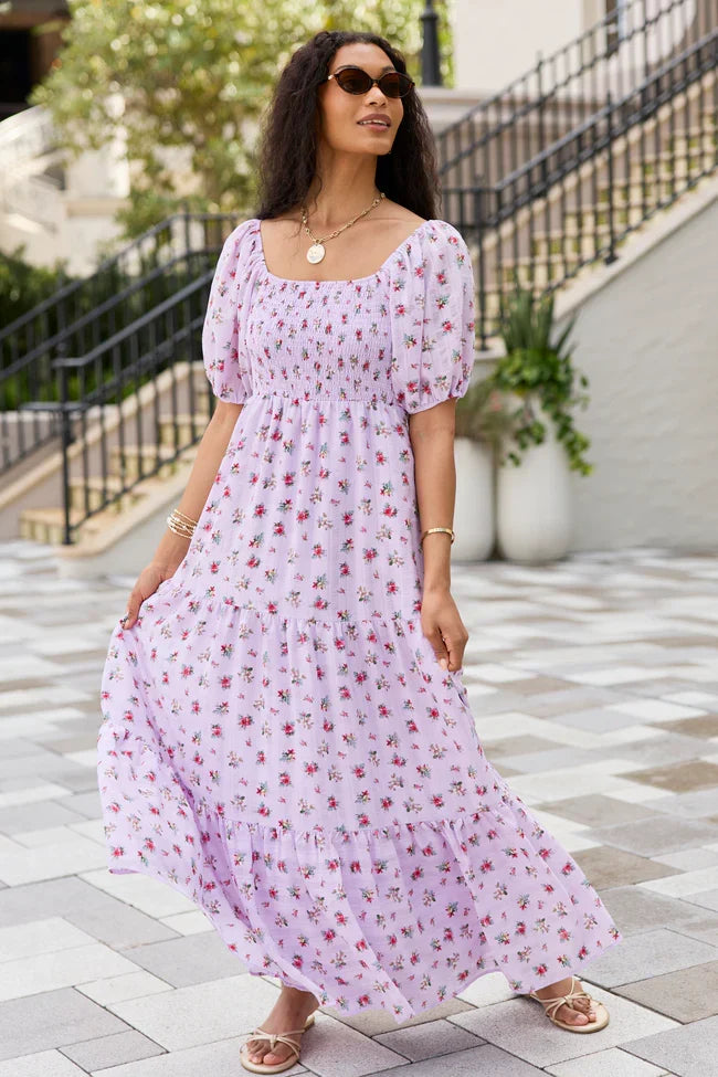Aurora Lavender Smocked Top Maxi Dress