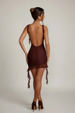 Backless Ruffle Detailing Mini Dress in Brown
