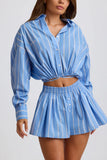 Cotton Poplin Stripe Multiway Cropped Shirt in Blue Stripe