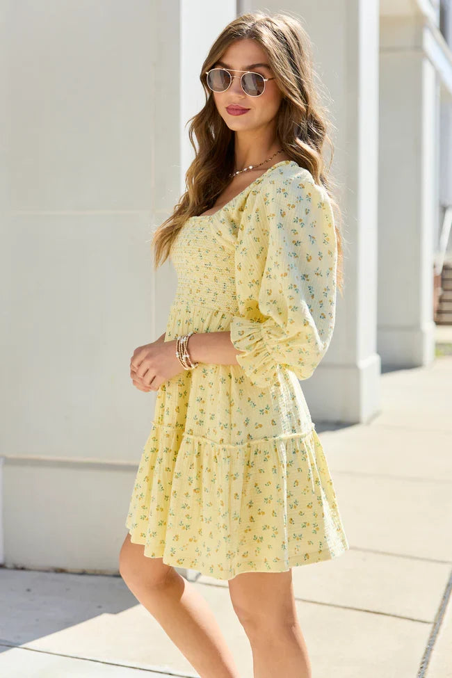 Quincy Yellow Floral Smocked Top Dress