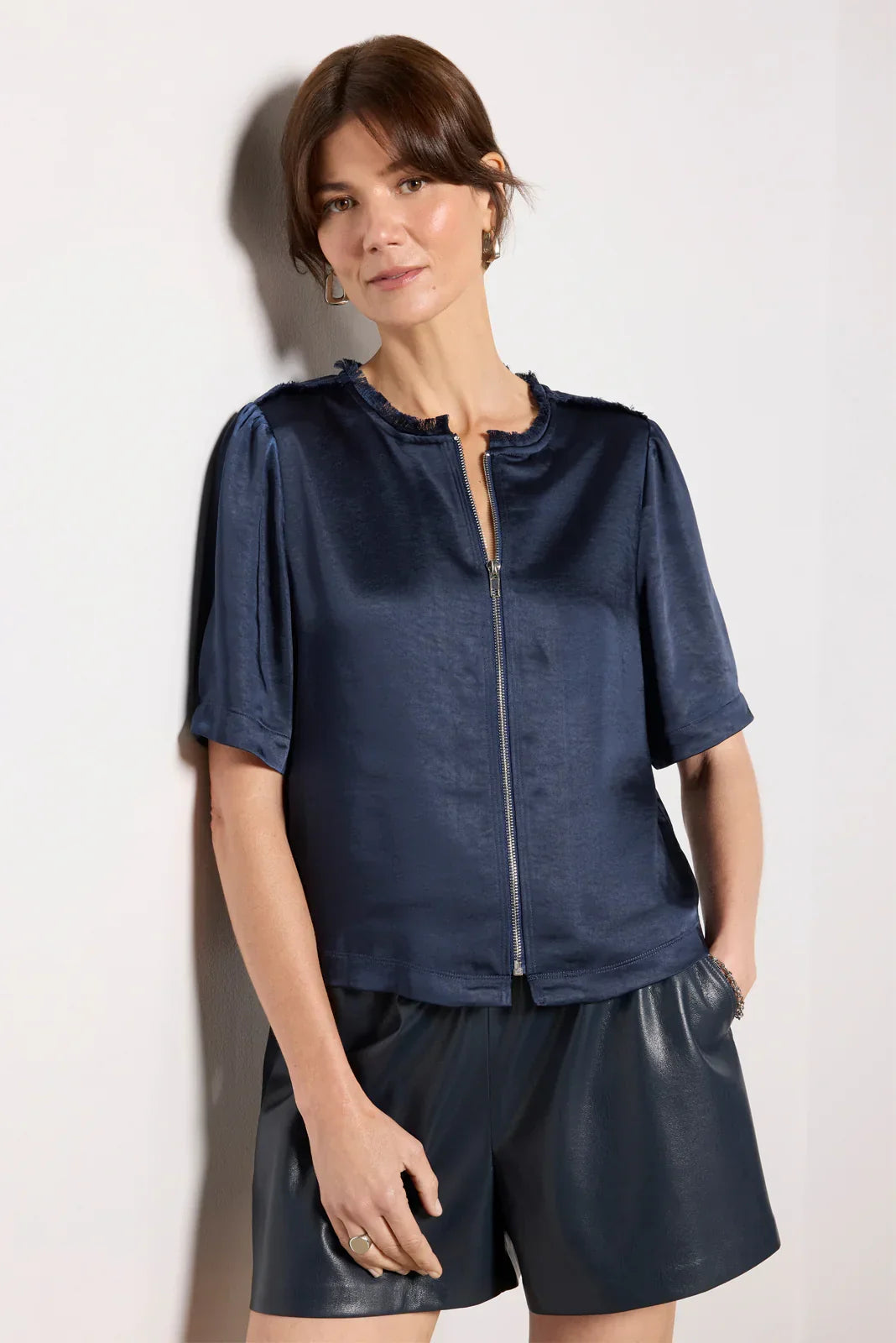 Tilly Satin Zip Up Top
