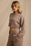 Ribbed Knit Cropped Jumper in Brown Marl