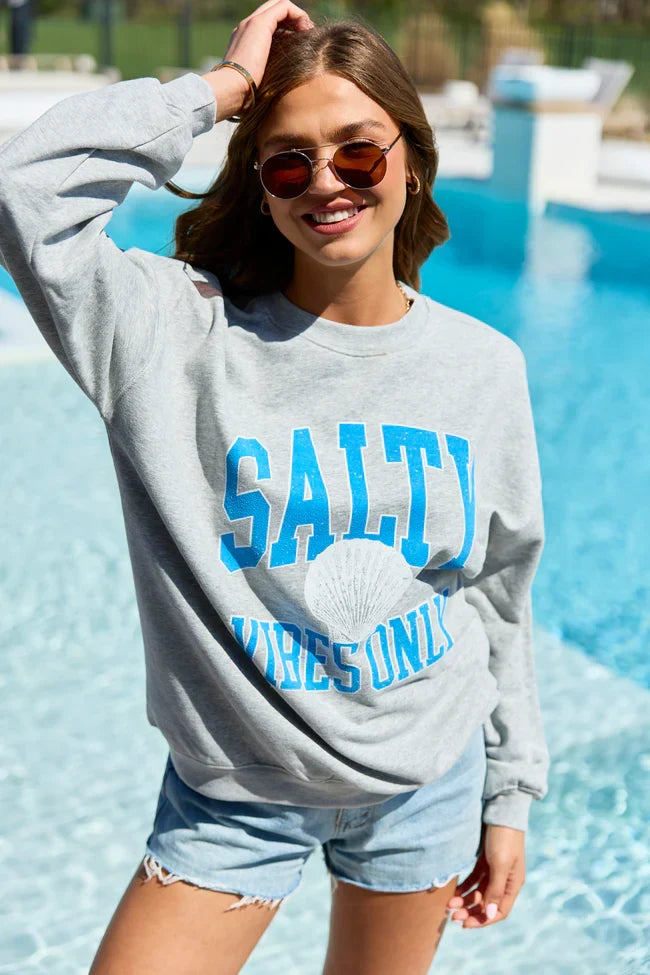 Salty Vibes Only Light Grey Graphic Sweatshirt