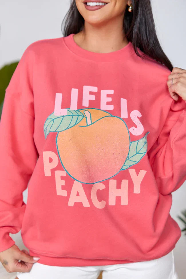 Life Is Peachy Light Red Graphic Sweatshirt