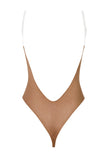 Soft Mesh Invisible Strap Thong Bodysuit in Honey