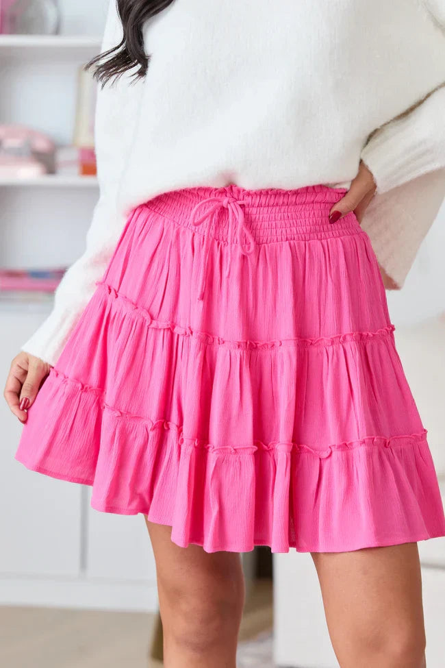 Through The Garden Longer Length Pink Mini Skort