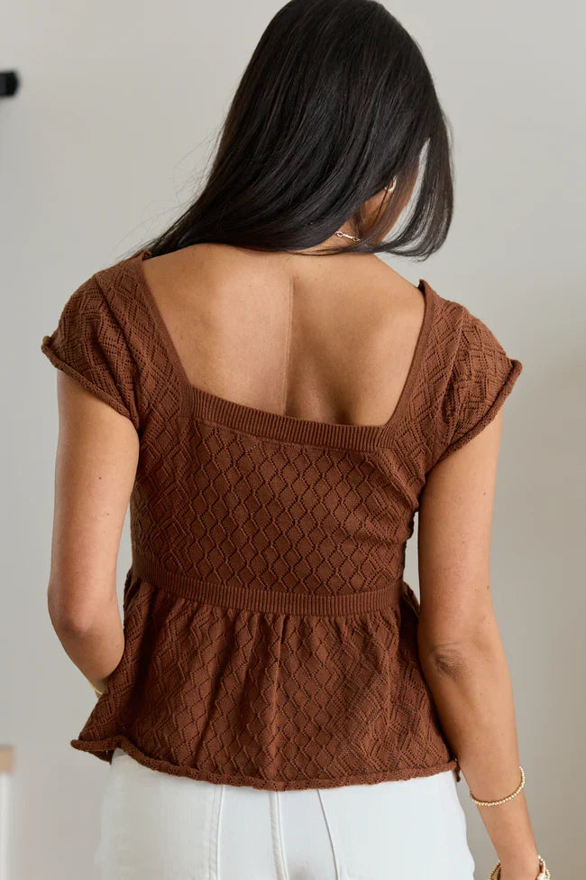 Sloane Brown Embroidered Floral Babydoll Top