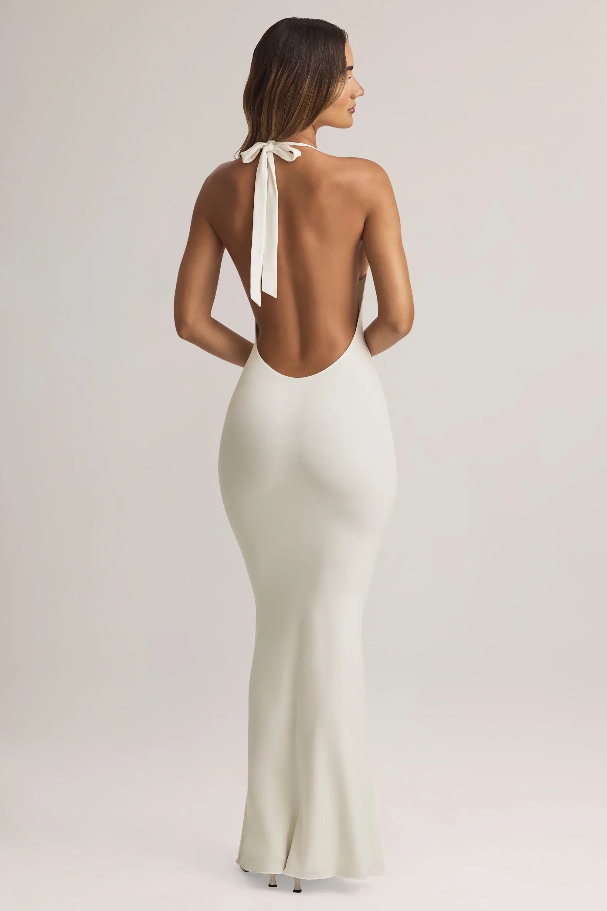 Modal Halterneck Maxi Dress in White