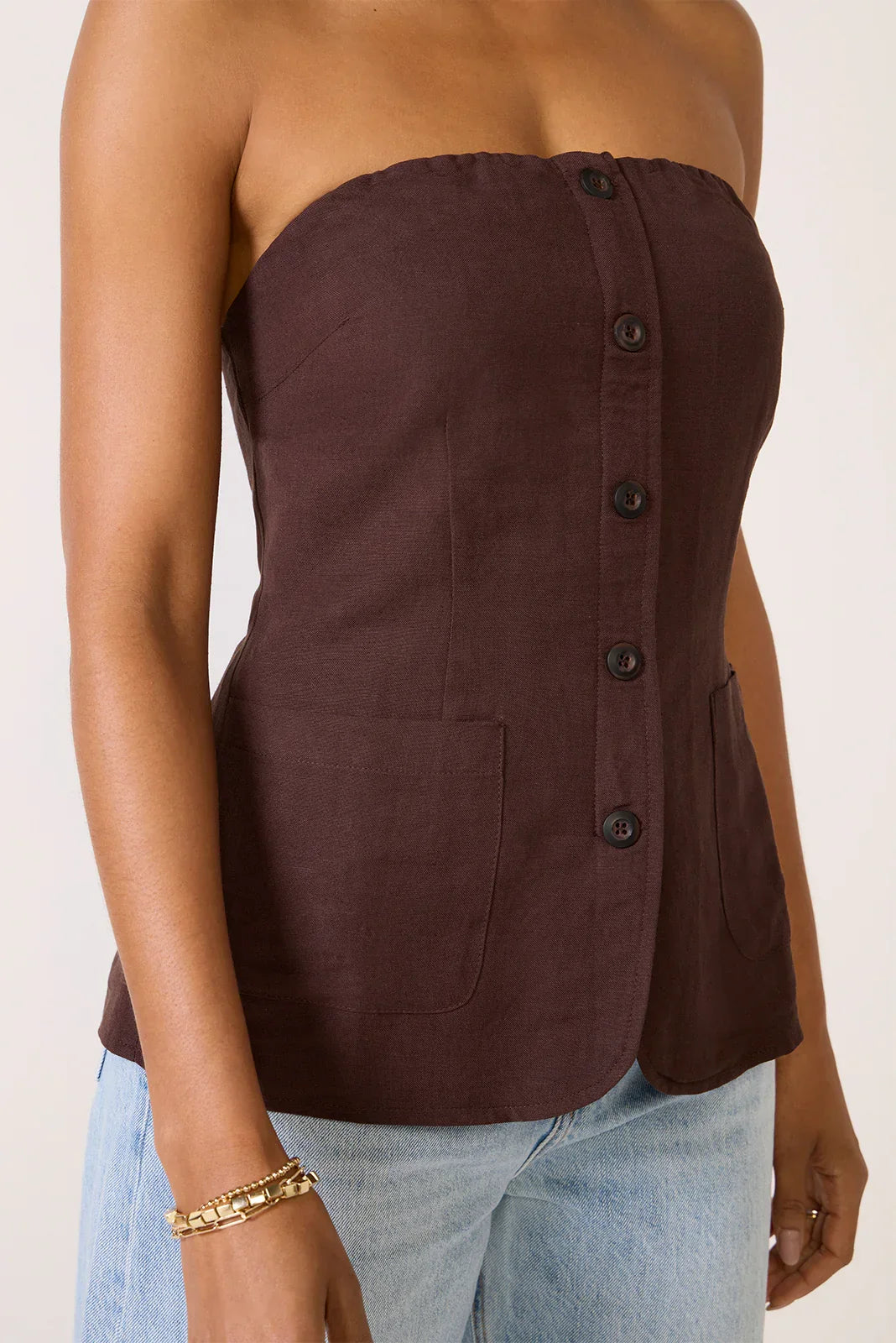 Kai Strapless Button Front Top