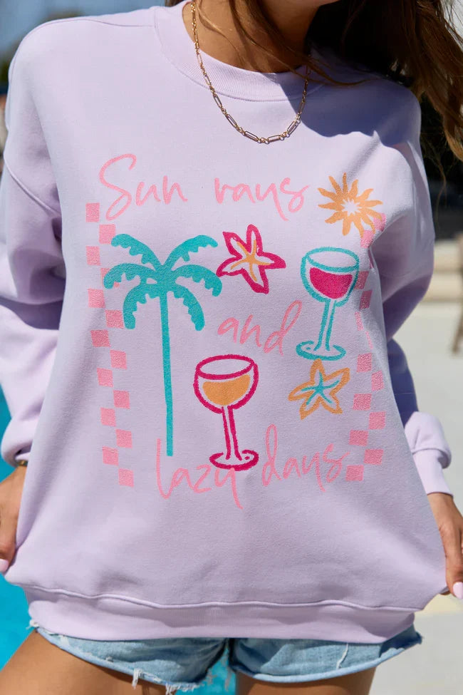 Sun Rays And Lazy Days Purple Graphic Sweatshirt