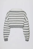 Soft Knit Layered Collar Cropped Jumper in Grey Stripe