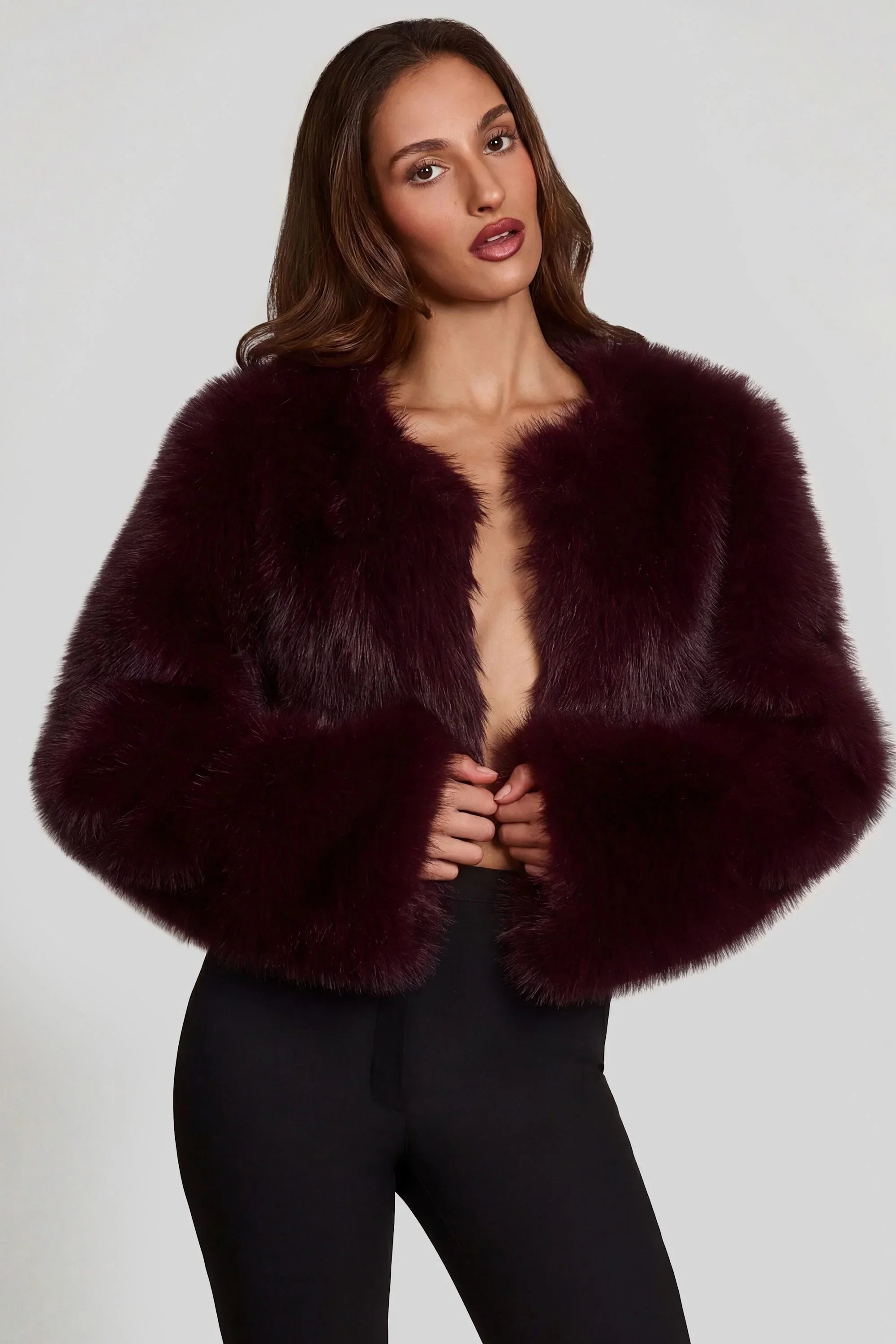 Faux Fur Cropped Bolero in Wine