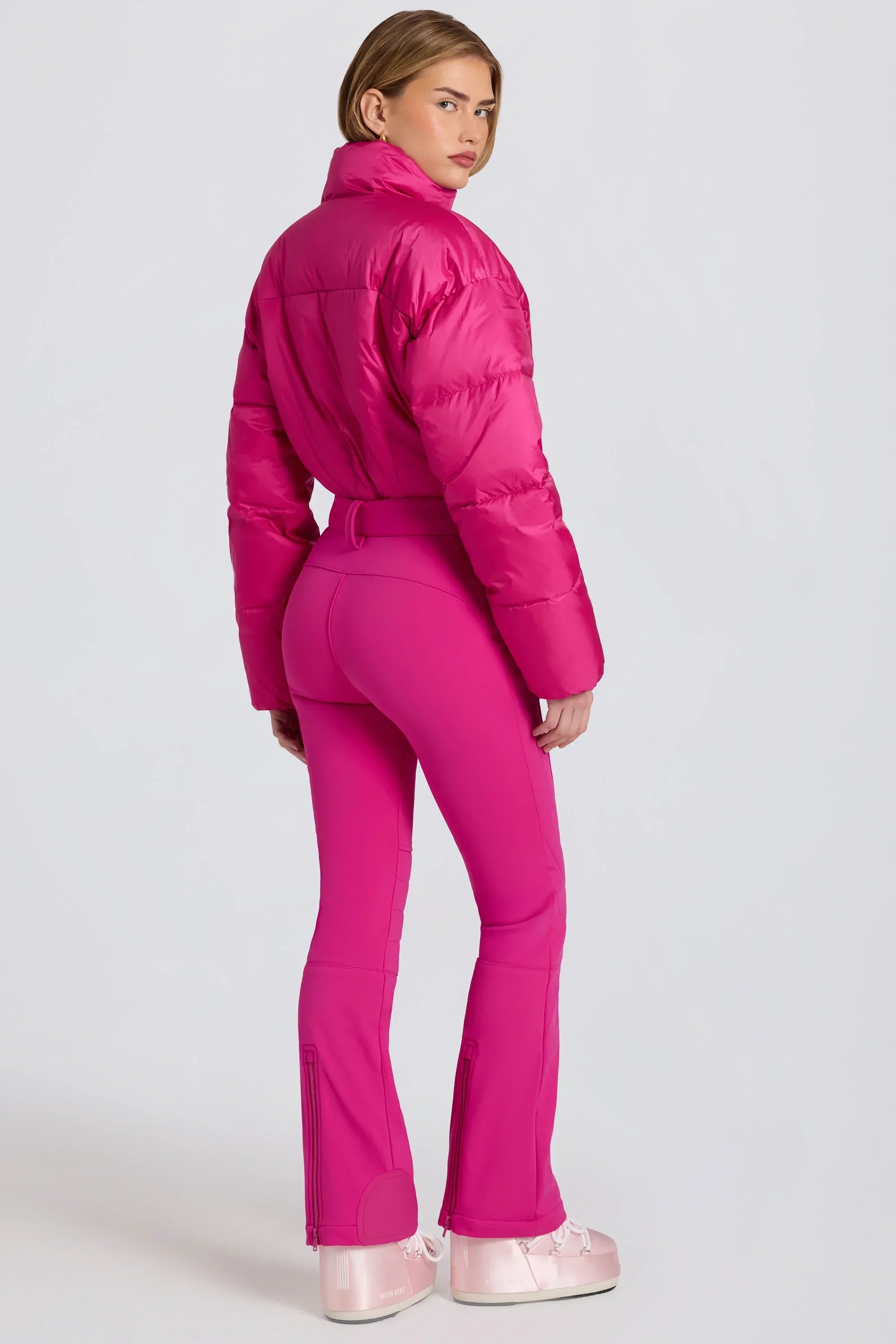 Waterproof Padded Belted Ski Suit in Magenta Pink